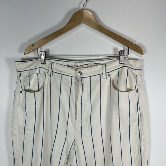 American Eagle Momjean White Blue Striped Plus Size 18 Boho‎ Casual Beach - Picture 3 of 9